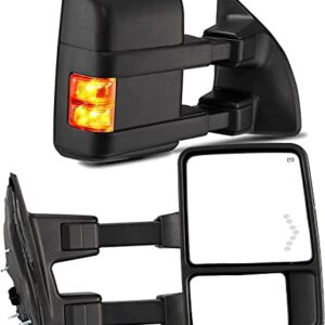 MOTOOS Upgrade Towing Mirrors Replacement for 1999-2007 Ford F250 F350 F450 F550 Super Duty Tow Mirrors Pair Set Power Heated Glass With LED Smoke Signal Telescoping Pickup Truck Side View Mirrors