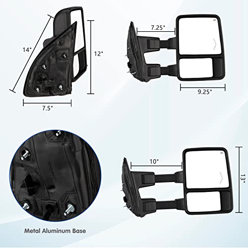 MOTOOS Upgrade Towing Mirrors Replacement for 1999-2007 Ford F250 F350 F450 F550 Super Duty Tow Mirrors Pair Set Power Heated Glass With LED Smoke Signal Telescoping Pickup Truck Side View Mirrors