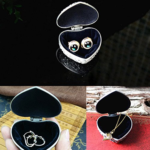 AVESON Classic Vintage Antique Heart Shape Jewelry Box Ring Small Trinket Storage Organizer Chest Christmas Gift, Silver