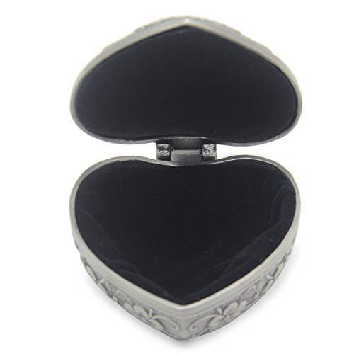 AVESON Classic Vintage Antique Heart Shape Jewelry Box Ring Small Trinket Storage Organizer Chest Christmas Gift, Silver