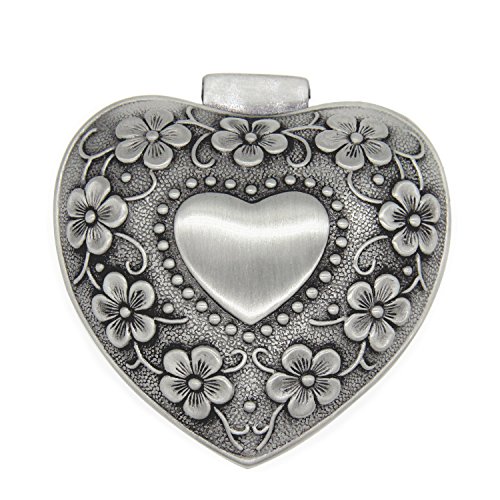 AVESON Classic Vintage Antique Heart Shape Jewelry Box Ring Small Trinket Storage Organizer Chest Christmas Gift, Silver