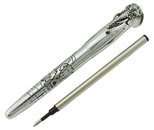 erofa Fuliwen Rollerball Pen, Silver Stainless Steel Body Elephant Pattern Gift Pen