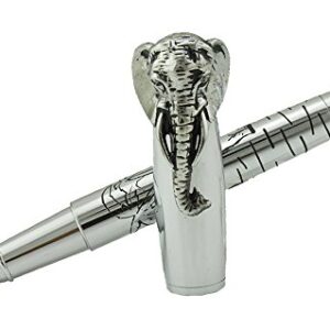 erofa Fuliwen Rollerball Pen, Silver Stainless Steel Body Elephant Pattern Gift Pen