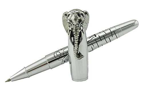 erofa Fuliwen Rollerball Pen, Silver Stainless Steel Body Elephant Pattern Gift Pen