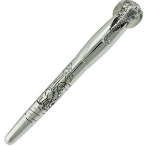 erofa Fuliwen Rollerball Pen, Silver Stainless Steel Body Elephant Pattern Gift Pen