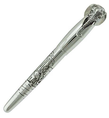 erofa Fuliwen Rollerball Pen, Silver Stainless Steel Body Elephant Pattern Gift Pen