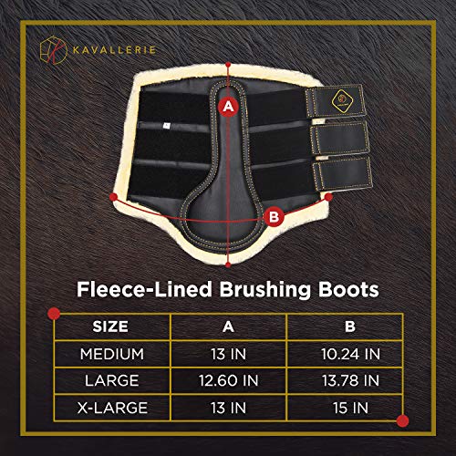 Kavallerie Dressage Horses Boots: Fleece-Lined Faux Leather Woof Brushing Boots for Training, Jumping, Riding, Eventing - Quick Wear for Breathable, Lightweight & Impact-Absorbing Wrap, XL