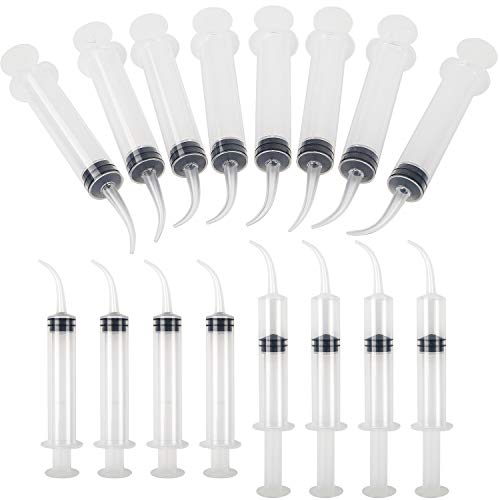 DEPEPE Dental Syringe 8pcs 12cc Disposable Curved Syringe Irrigation Syringe with Curved Tip for Oral Dental Care, Tonsil Stones Removing, Lab, Feeding Small Pet, Glue (No Measurement,8)