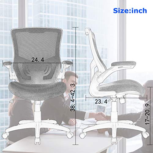 Home Office Chair Mesh Desk Chair Computer Chair with Lumbar Support Flip Up Arms Ergonomic Chair Adjustable Swivel Rolling Executive Mid Back Task Chair for Women Adults, Black