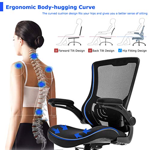 Home Office Chair Mesh Desk Chair Computer Chair with Lumbar Support Flip Up Arms Ergonomic Chair Adjustable Swivel Rolling Executive Mid Back Task Chair for Women Adults, Black