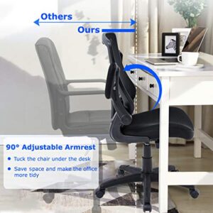 Home Office Chair Mesh Desk Chair Computer Chair with Lumbar Support Flip Up Arms Ergonomic Chair Adjustable Swivel Rolling Executive Mid Back Task Chair for Women Adults, Black