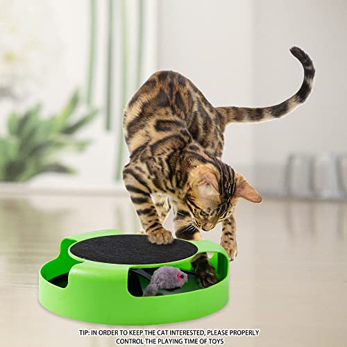 FYNIGO Replaceable Interactive Cat Toy Mouse for Indoor Cats and Kitten,Uncatchable Spinning Mice and a Scratching Pad,Hunting Chasing and Exercising,Cat Scratcher Track Roller Catnip Puzzle Toy,Green