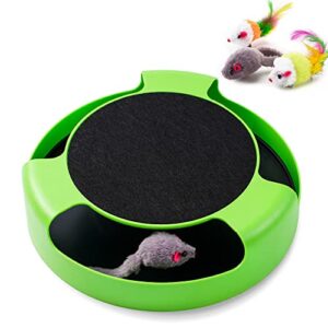 FYNIGO Replaceable Interactive Cat Toy Mouse for Indoor Cats and Kitten,Uncatchable Spinning Mice and a Scratching Pad,Hunting Chasing and Exercising,Cat Scratcher Track Roller Catnip Puzzle Toy,Green