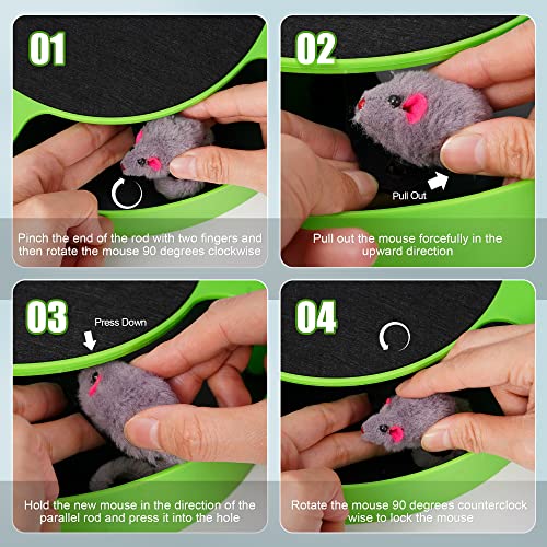 FYNIGO Replaceable Interactive Cat Toy Mouse for Indoor Cats and Kitten,Uncatchable Spinning Mice and a Scratching Pad,Hunting Chasing and Exercising,Cat Scratcher Track Roller Catnip Puzzle Toy,Green