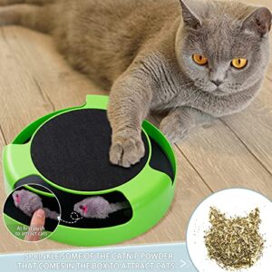 FYNIGO Replaceable Interactive Cat Toy Mouse for Indoor Cats and Kitten,Uncatchable Spinning Mice and a Scratching Pad,Hunting Chasing and Exercising,Cat Scratcher Track Roller Catnip Puzzle Toy,Green