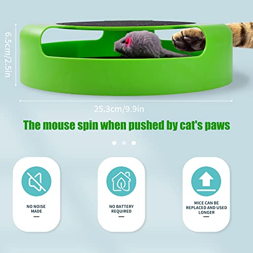 FYNIGO Replaceable Interactive Cat Toy Mouse for Indoor Cats and Kitten,Uncatchable Spinning Mice and a Scratching Pad,Hunting Chasing and Exercising,Cat Scratcher Track Roller Catnip Puzzle Toy,Green