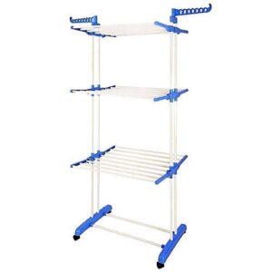 bonbon 3 tier clothes drying rack folding laundry dryer hanger compact storage steel indoor outdoor (blue/white)