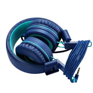 Kids Headphones - noot products K11 Foldable Stereo Tangle-Free 3.5mm Jack Wired Cord On-Ear Headset for Children/Teens/Boys/Girls/Smartphones/School/Kindle/Airplane Travel/Plane/Tablet (Navy/Teal)