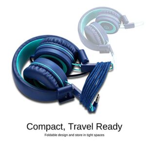 Kids Headphones - noot products K11 Foldable Stereo Tangle-Free 3.5mm Jack Wired Cord On-Ear Headset for Children/Teens/Boys/Girls/Smartphones/School/Kindle/Airplane Travel/Plane/Tablet (Navy/Teal)