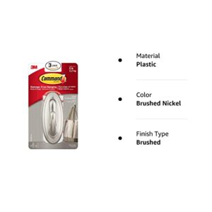 Command Traditional Large Plastic Hooks, Brushed Nickel, 3-Hook