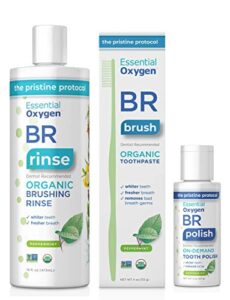 essential oxygen pristine protocol a 3-step system (1. rinse 2. brush 3. polish) for your best smile ever, 3 count, combo pack