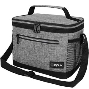 opux insulated lunch box men women, lunch bag for work school, leakproof soft cooler tote adult, large lunch pail kids boys girls, picnic beach food bag with shoulder strap, heather grey