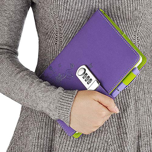 PU Leather Diary with Lock, A5 Size Journal with Combination Lock Creative Password Notebook Locking Personal Diary (Purple)