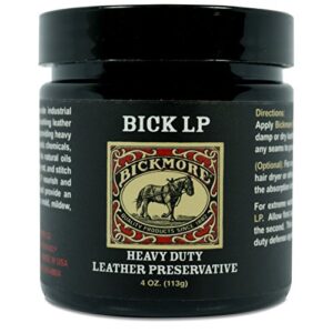 bickmore leather conditioner, scratch repair bick lp 4oz - heavy duty lp leather preservative | leather protector, softener and restorer balm for dry, cracked, and scratched leather | made in usa