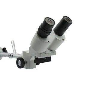 OPTO-EDU A22.1201-C1 Professional Binocular Stereo Microscope, WF10X and WF20X Eyepieces, 10X and 20X Magnification, 1X Objective, LED Lighting, Boom-Arm Stand, 110V-120V, Metal, Glass, Plastic