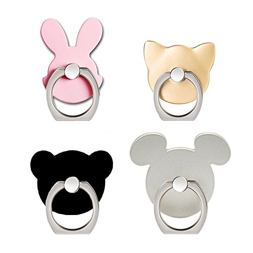 Cell Phone Ring Holder, CNYMANY 4 Packs Animal Finger Grip Kickstand Stand for Universal Smartphone iPhone Samsung Galaxy S8 LG Huawei - Cat, Bear, Rabbit, Mouse