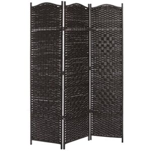 mygift bamboo woven 3 panel room divider screen with wood frame, indoor folding privacy screen with dual-sided hinges, brown