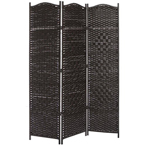 MyGift Bamboo Woven 3 Panel Room Divider Screen with Wood Frame, Indoor Folding Privacy Screen with Dual-Sided Hinges, Brown