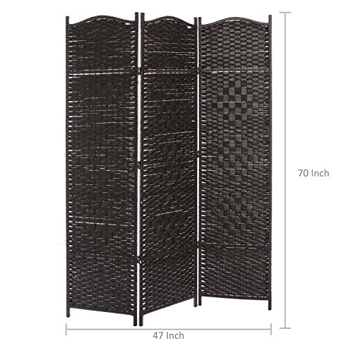 MyGift Bamboo Woven 3 Panel Room Divider Screen with Wood Frame, Indoor Folding Privacy Screen with Dual-Sided Hinges, Brown