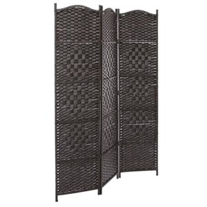 MyGift Bamboo Woven 3 Panel Room Divider Screen with Wood Frame, Indoor Folding Privacy Screen with Dual-Sided Hinges, Brown