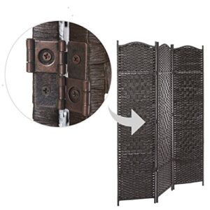 MyGift Bamboo Woven 3 Panel Room Divider Screen with Wood Frame, Indoor Folding Privacy Screen with Dual-Sided Hinges, Brown