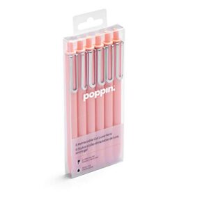 poppin retractable gel luxe pens, blush, package of 6, black ink