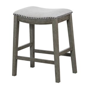 osp home furnishings metro 24-inch counter height saddle stool with nailhead trim 2-pack, antique grey base with grey fabric