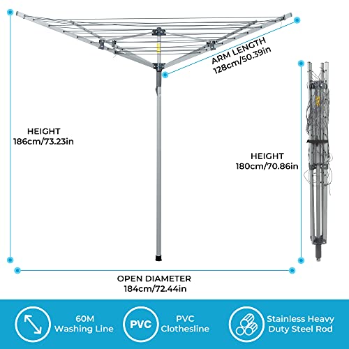 Bizvalue Collapsible 4-arm Rotary Outdoor Umbrella Drying Rack Clothes Dryer Clothesline with 131ft Drying Space