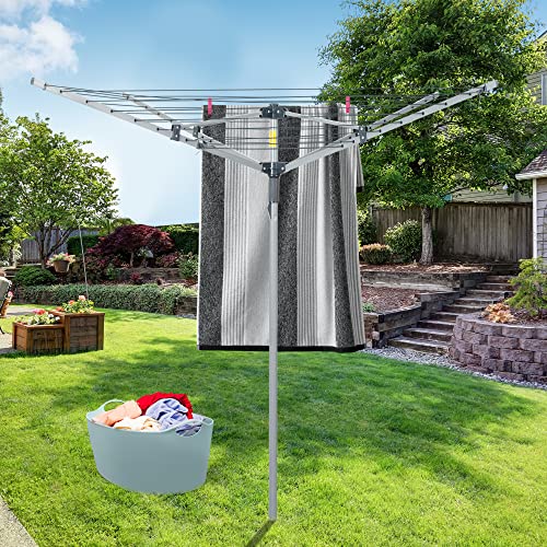 Bizvalue Collapsible 4-arm Rotary Outdoor Umbrella Drying Rack Clothes Dryer Clothesline with 131ft Drying Space