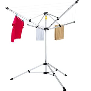 drying natural clothes airer outdoor portable 4-arm aluminum drying rack w/ground stake, carry bag, 28-lines with 65 ft. umbrella clothesline