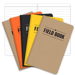 field notebook/pocket journal - 3.5"x5.5" - combination of kraft, black, orange, yellow - lined memo book - pack of 5