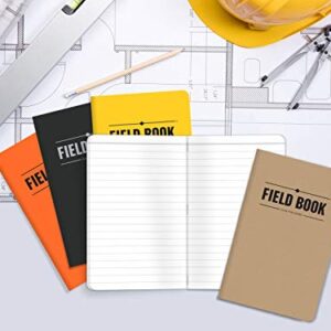 Field Notebook/Pocket Journal - 3.5"x5.5" - Combination of Kraft, Black, Orange, Yellow - Lined Memo Book - Pack of 5