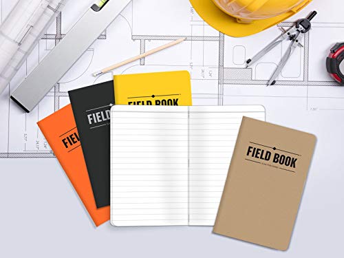 Field Notebook/Pocket Journal - 3.5"x5.5" - Combination of Kraft, Black, Orange, Yellow - Lined Memo Book - Pack of 5