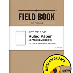 Field Notebook/Pocket Journal - 3.5"x5.5" - Combination of Kraft, Black, Orange, Yellow - Lined Memo Book - Pack of 5