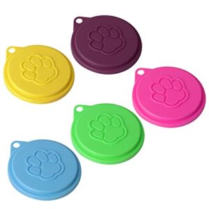 jiakai 5 pcs pet dog cat food can cover pet self-sealing，reusable pet food lids, environmentally friendly（color random）