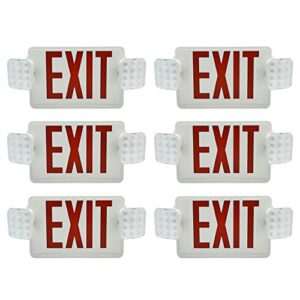 ainfox 6 pack led exit sign emergency wall light, ul listed- led combo emergency exit sign with 2 head lights and back -up letter cover (red/6pack)