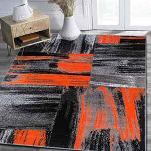 handcraft rugs-orange/gray/silver/black/abstract contemporary modern brush design mixed colors area rug
