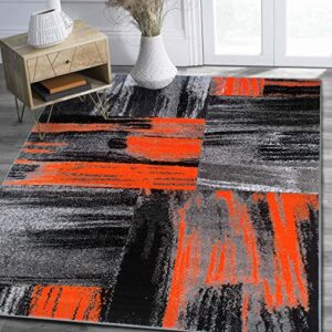 Handcraft Rugs-Orange/Gray/Silver/Black/Abstract Contemporary Modern Brush Design Mixed Colors Area Rug