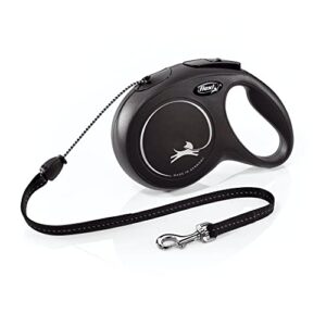 flexi® new classic retractable dog leash (cord), ergonomic, durable and tangle free pet walking leash for dogs up to 44 lbs, 26 ft, medium, black