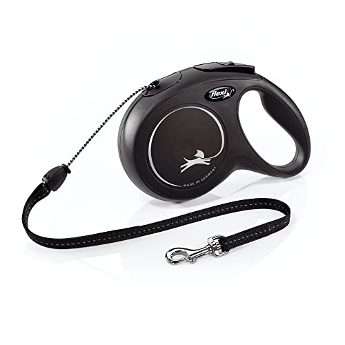 FLEXI® New Classic Retractable Dog Leash (Cord), Ergonomic, Durable and Tangle free Pet Walking Leash for Dogs Up to 44 lbs, 26 ft, Medium, Black